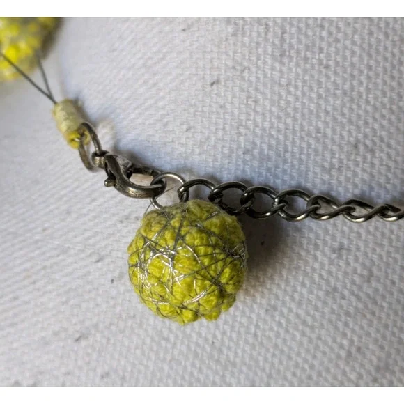Beyond Threads Recycled Textile Necklace Chartreuse Yellow Green Art to Wear